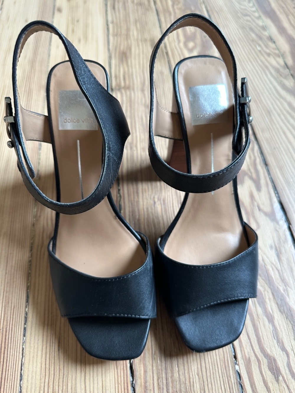 Dolce Vita Black Leather Square-Toe Slingback Heels